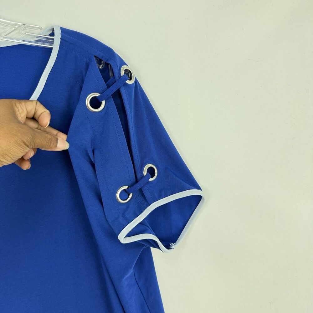 Coconut Row Palm Beach Royal Blue Short Sleeve Women's Top Médium - Picture 6 of 16